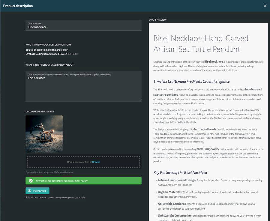 Ai content and copywriting for articles, blogs, emails, product descriptions etc