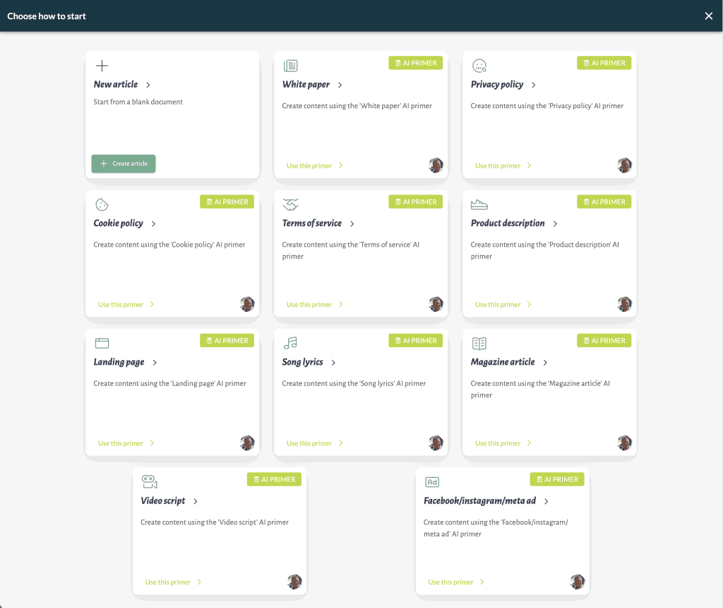 writing room AI generated content generation primers