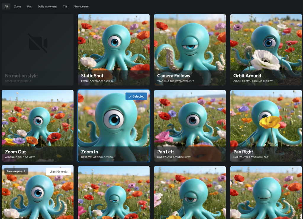 oodles ai video content motion options
